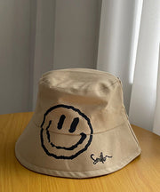 Simple Khaki Graphic Embroidery Patchwork Smiling Face Bucket Hat