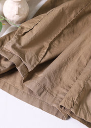 Simple Khaki High Waist Pockets Patchwork Cotton Crop Pants Summer