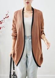 Simple Khaki Oversized Patchwork Knit Cardigans Fall