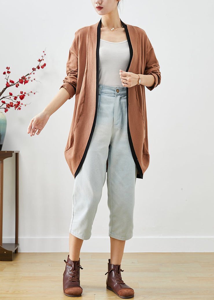 Simple Khaki Oversized Patchwork Knit Cardigans Fall