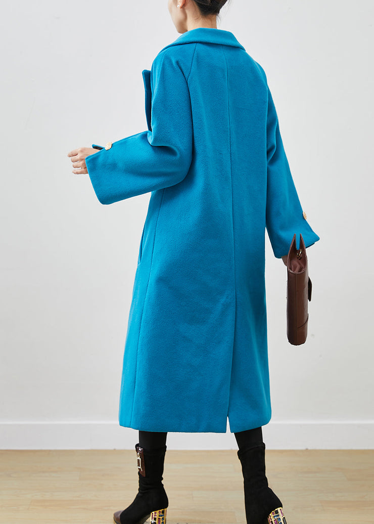 Simple Lake Blue Oversized Double Breast Woolen Trench Spring