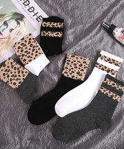 Simple Leopard Patchwork Cotton Mid Calf Socks