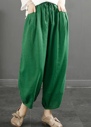 Simple Linen Pockets Elastic Waist Linen Crop Pants Fall