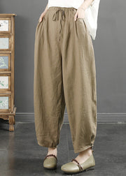 Simple Linen Pockets Elastic Waist Linen Crop Pants Fall