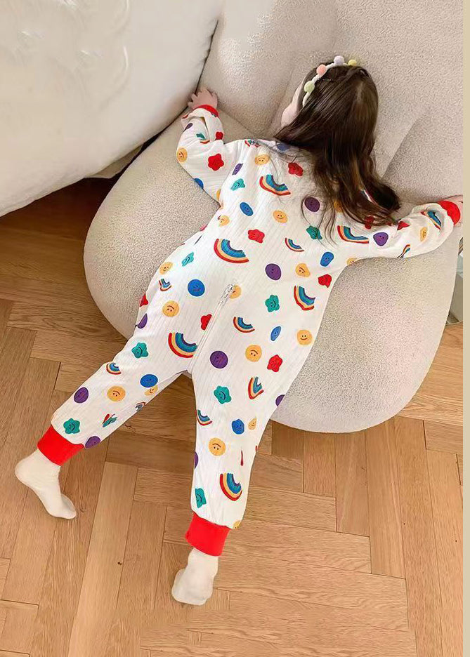 Simple Little Bear Print Zip Up Cotton Kids Pajamas Jumpsuits Spring