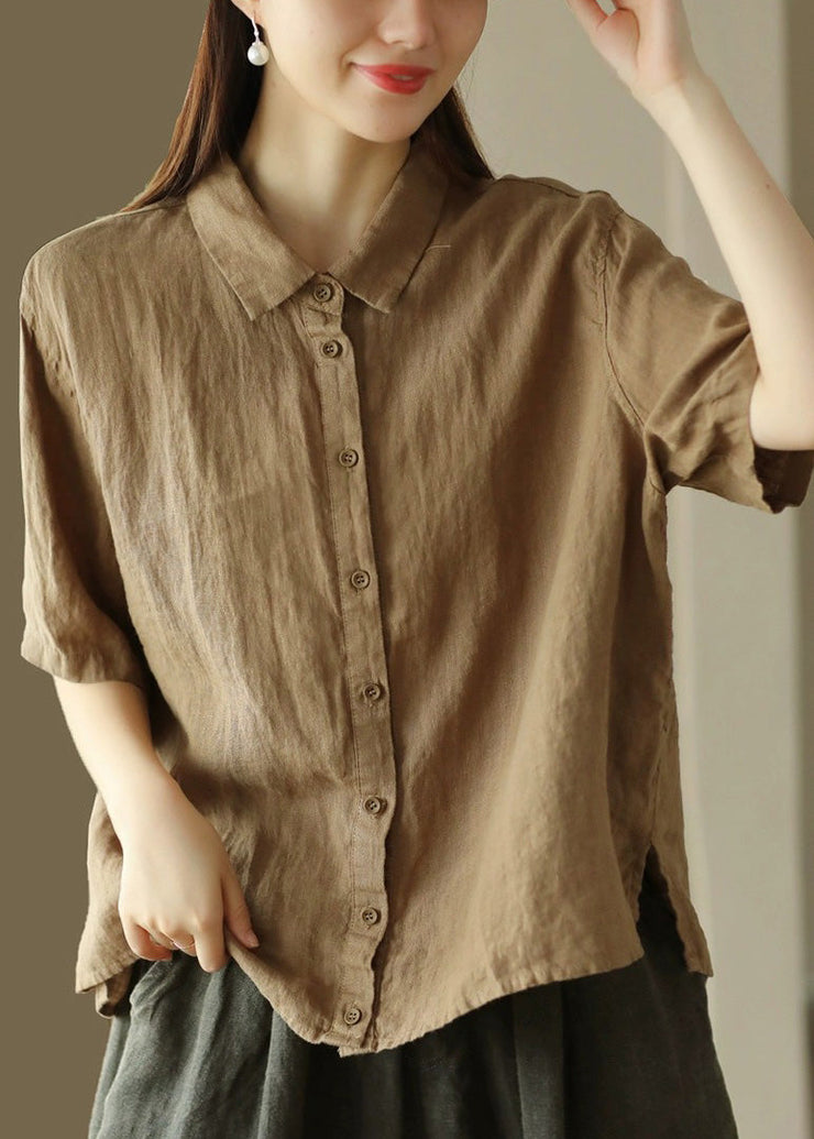 Simple Loose White Peter Pan Collar Linen Shirt Summer