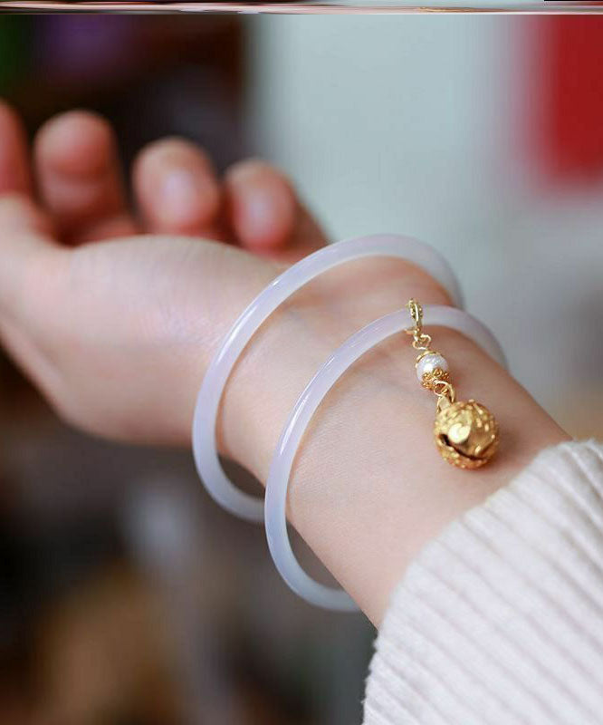 Simple Pink Glass Pearl Small Bell Bangle