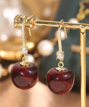 Simple Mulberry Copper Overgild Zircon Cherry Drop Earrings