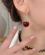 Simple Mulberry Copper Overgild Zircon Cherry Drop Earrings