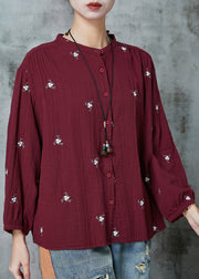 Simple Mulberry Embroidered Cotton Shirt Spring