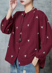 Simple Mulberry Embroidered Cotton Shirt Spring