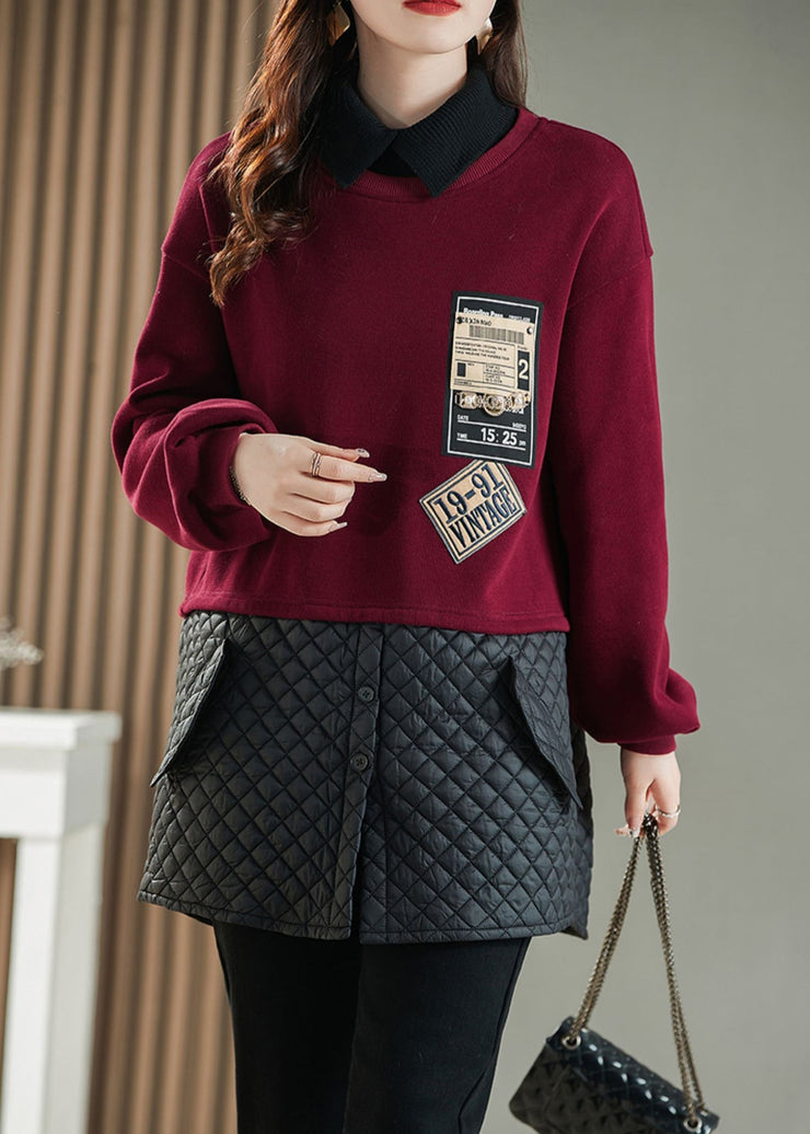 Simple Mulberry Thick Patchwork Warm Fleece Fake Two Piece Dress Spring