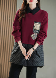 Simple Mulberry Thick Patchwork Warm Fleece Fake Two Piece Dress Spring