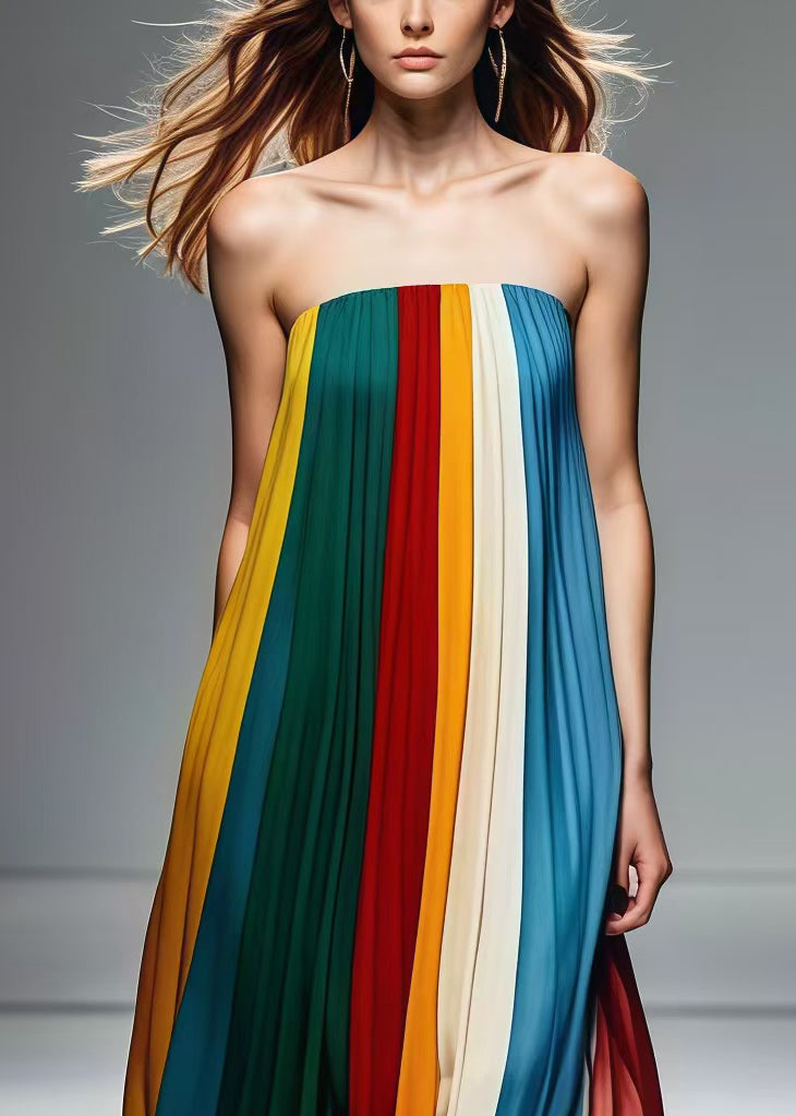 Simple Multicolor Backless Wrinkled Chiffon Strapless Dresses Summer