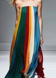 Simple Multicolor Backless Wrinkled Chiffon Strapless Dresses Summer