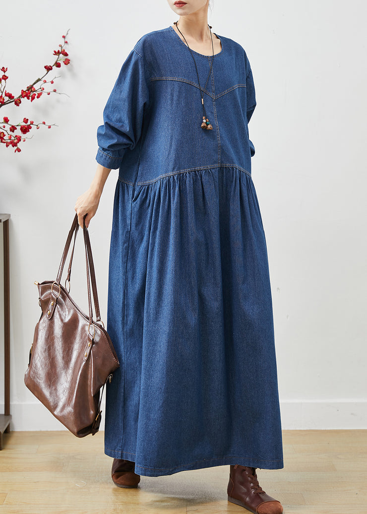 Simple Navy Oversized Denim Long Dress Spring