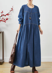 Simple Navy Oversized Denim Long Dress Spring