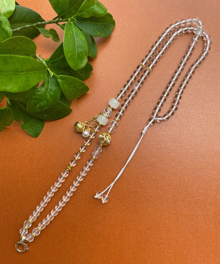 Simple Nude Hand Woven Crystal Jade Tassel Pendant Necklace