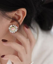 Simple Pink Alloy Zircon Daisy Stud Earrings