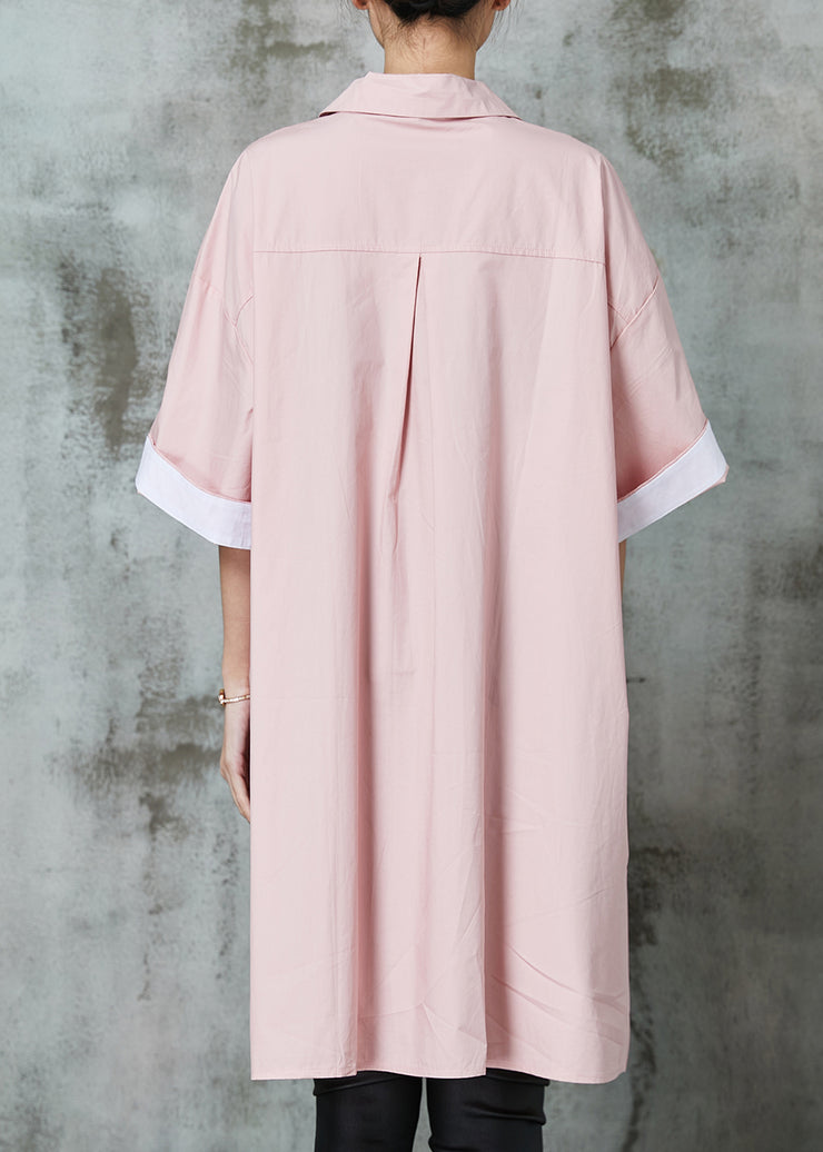 Simple Pink Oversized Cotton Shirt Dress Spring