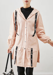 Simple Pink Oversized Patchwork Cotton Hooded Coat Fall