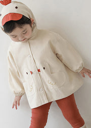 Simple Pink Print Button Girls Hooded Coat Fall