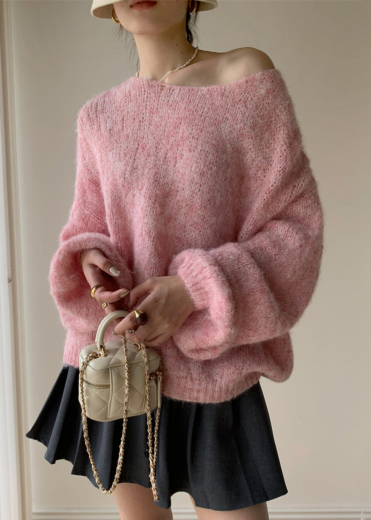 Simple Pink V Neck Cozy Cotton Knit Sweaters Winter