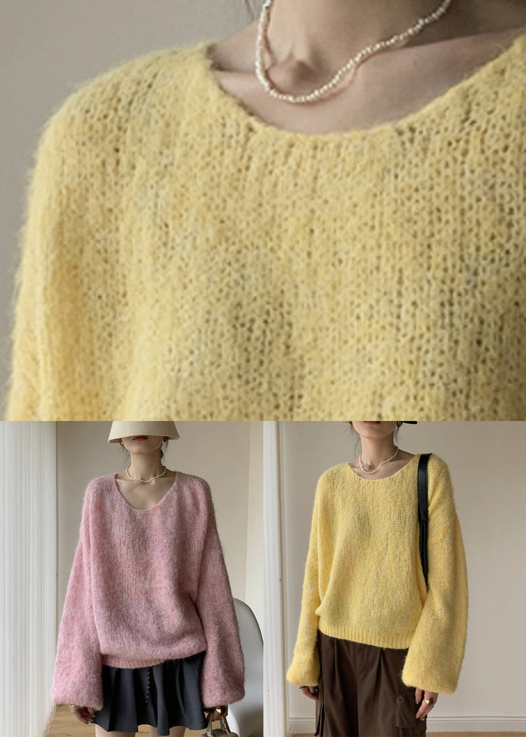 Simple Pink V Neck Cozy Cotton Knit Sweaters Winter