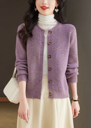 Simple Purple O Neck Button Knit Cardigan Fall