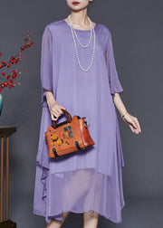 Simple Purple Oversized Side Open Chiffon Dresses Summer