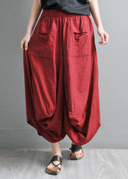 Simple Red Pockets Wide Leg Pants Skirt Summer