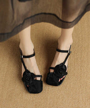 Simple Silk Hollow Out Flower Buckle Strap Chunky Sandals