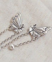 Simple Silk Sterling Silver Butterfly Tassel Xiangyun Drop Earrings