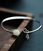 Simple Silk Sterling Silver Inlaid Jade Cuff Bangle