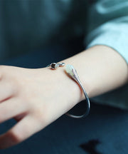 Simple Silk Sterling Silver Inlaid Jade Cuff Bangle