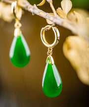 Simple Silk Sterling Silver Jade Water Drop Drop Earrings