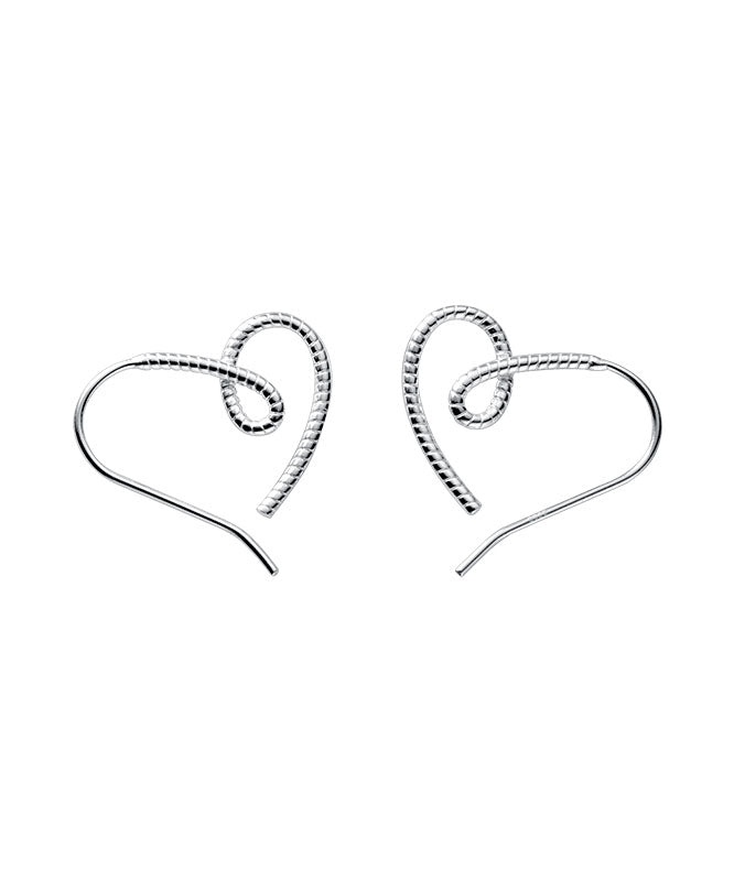 Simple Silk Sterling Silver Love Hoop Earrings