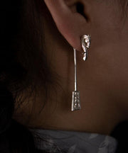 Simple Silk Sterling Silver Morin Khuur Drop Earrings