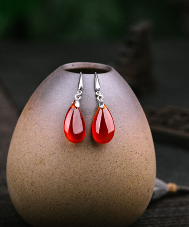 Simple Sterling Silver Agate Water Drops Drop Earrings