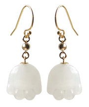 Simple White 14K Gold Jade Cat Paw Drop Earrings