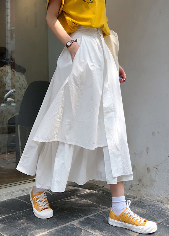 Simple White Asymmetrical Patchwork High Waist A Line Skirt