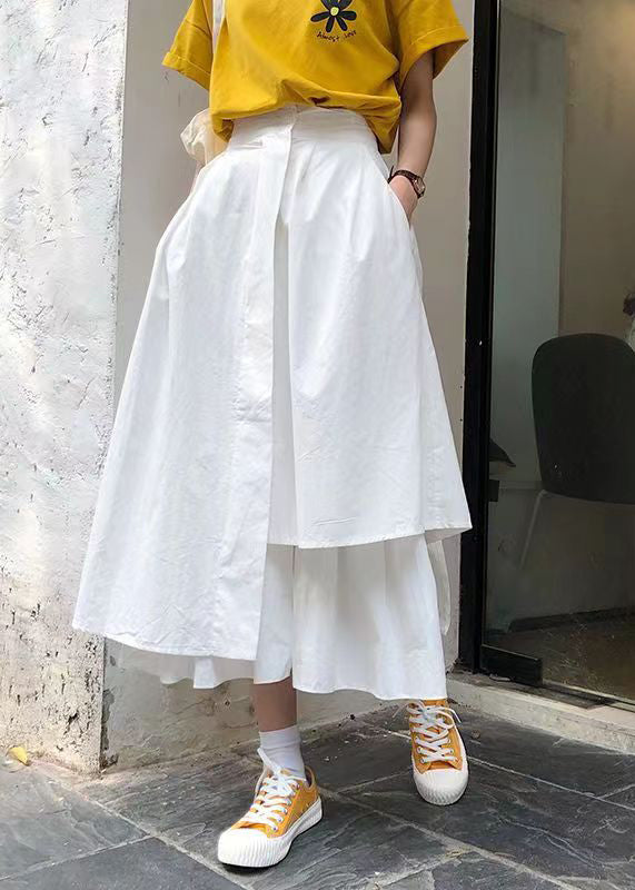 Simple White Asymmetrical Patchwork High Waist A Line Skirt