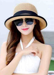 Simple White Bow Straw Woven Floppy Sun Hat