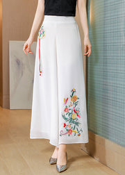 Simple White Embroideried Tassel Chiffon Straight Pants Summer