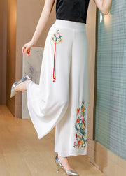 Simple White Embroideried Tassel Chiffon Straight Pants Summer