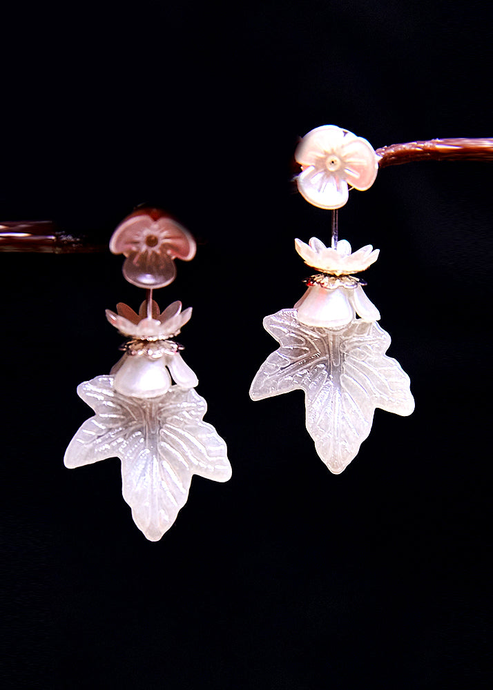 Simple White Leaf Acrylic Drop Earrings