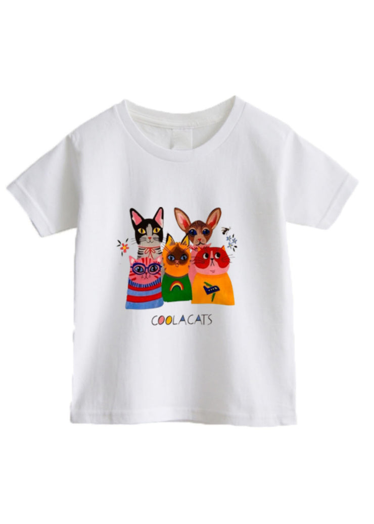 Simple White O-Neck Print Kids T Shirts Short Sleeve