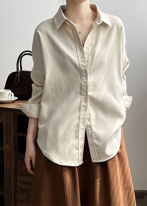 Simple White Patchwork Button Shirts Long Sleeve