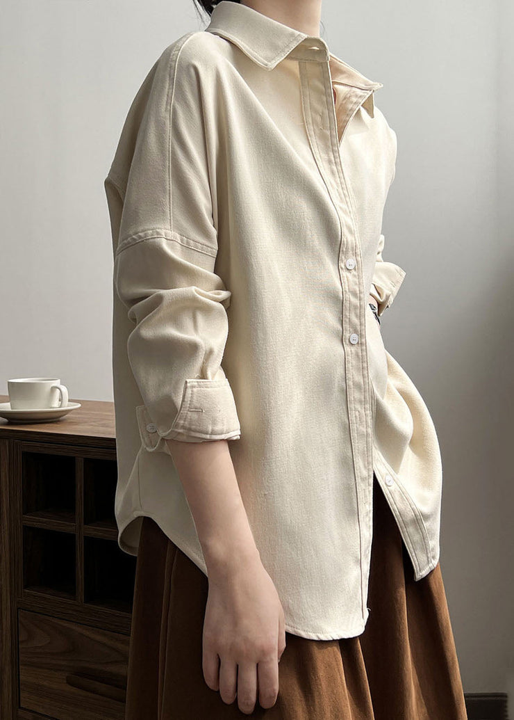 Simple White Patchwork Button Shirts Long Sleeve