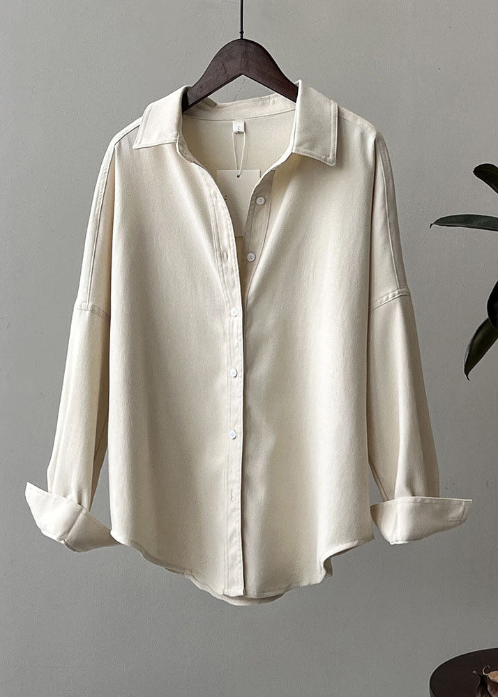 Simple White Patchwork Button Shirts Long Sleeve